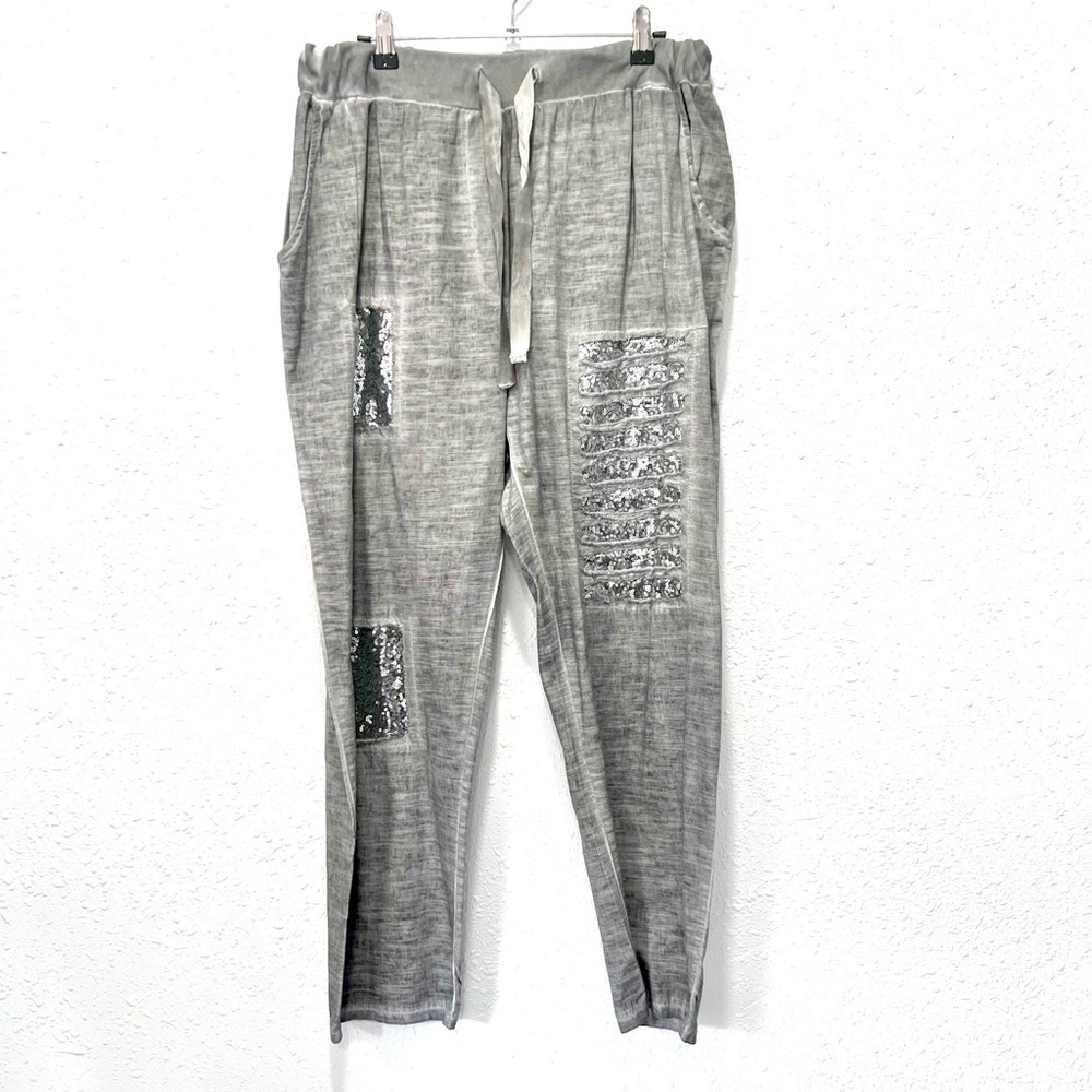 Made in Italy Gray Tapered Track Pants‎ with Elastic Waistband L/XL